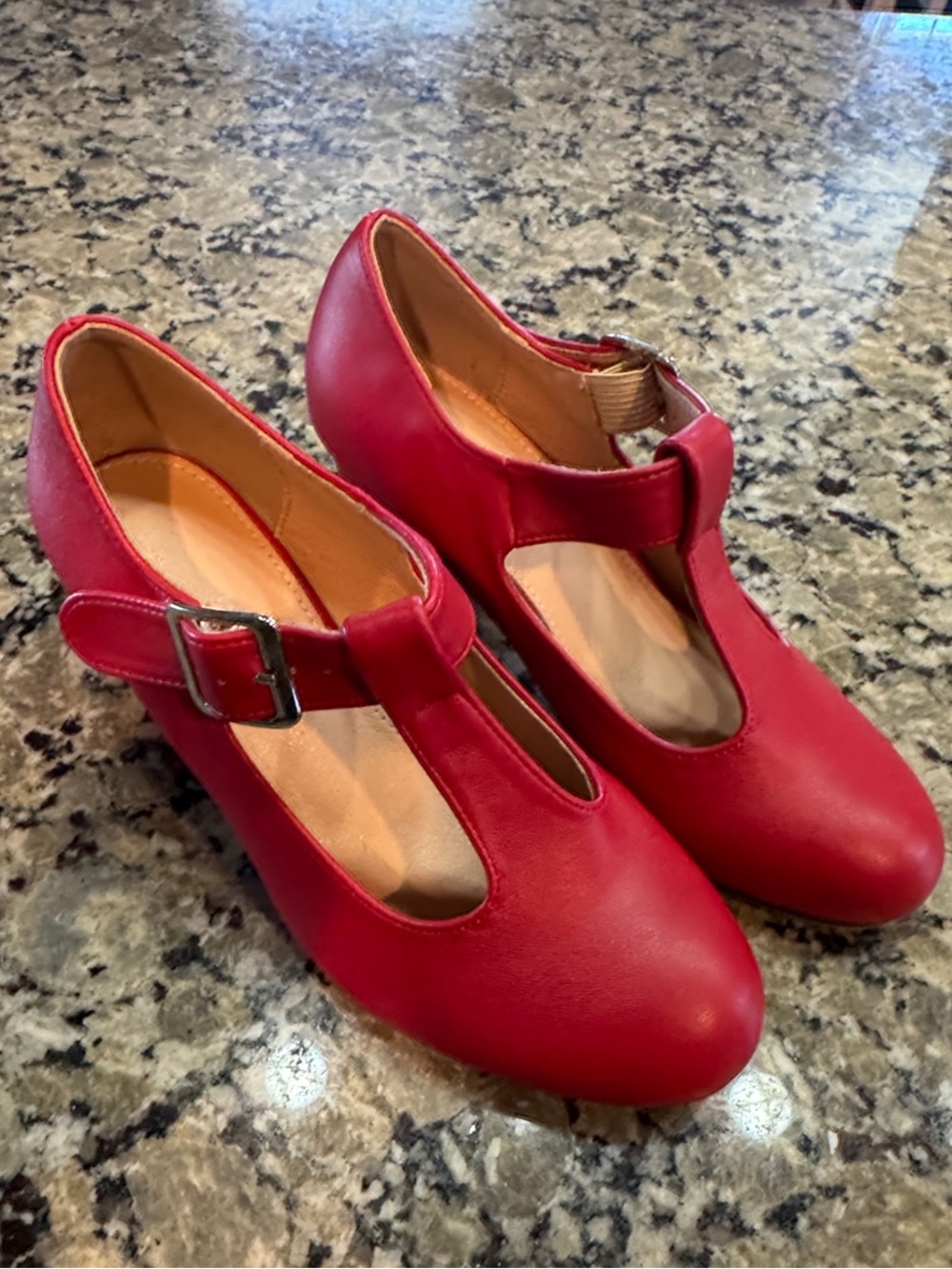 Red strap heels